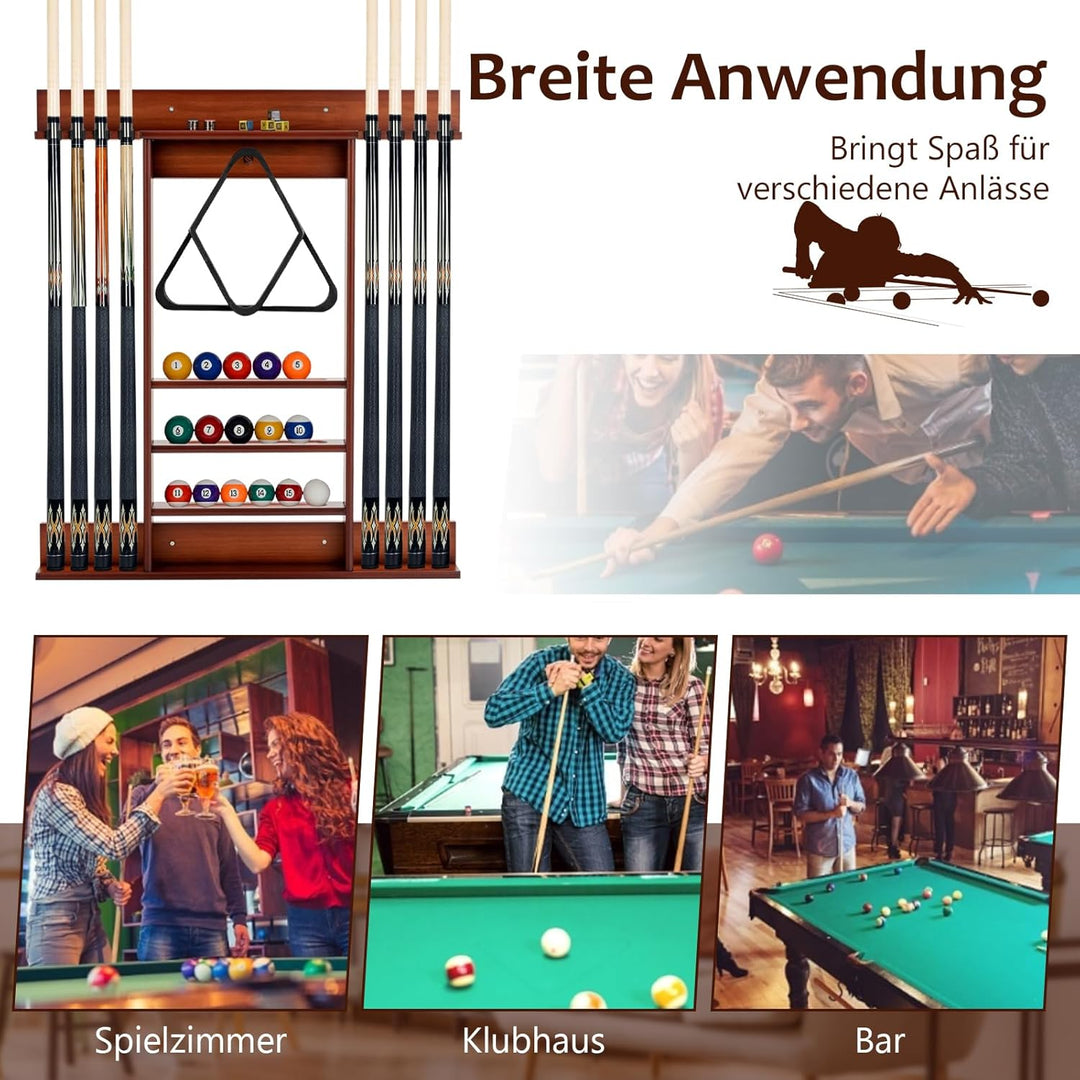 GOPLUS Billardständer, Pool Queue Halter aus Kiefernholz mit 8 Queue-Stifte, 3-stufig, Ball Rack Hal