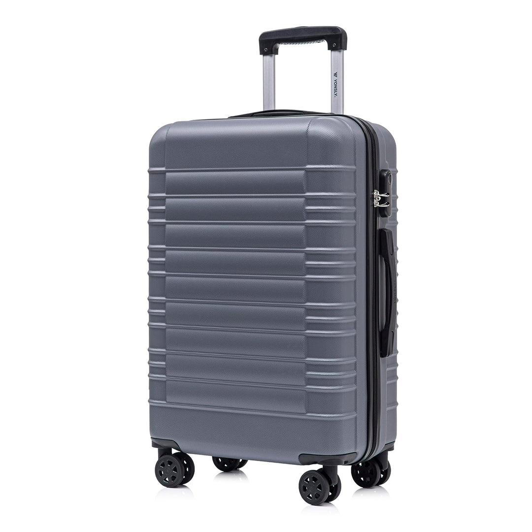 Koffer Suitcase L Grau, Trolley Reisekoffer, Rollkoffer Handgepäck mit 4 Rollen 360°, Hartschalenrei