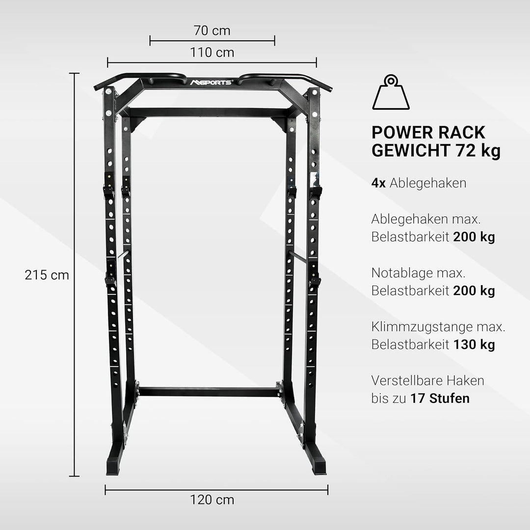 MSPORTS Power Rack Premium Cage H/B/T - 215x120x140 cm Kraftstation bis 200 kg Hantel Käfig Squat Fi