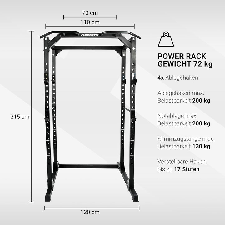 MSPORTS Power Rack Premium Cage H/B/T - 215x120x140 cm Kraftstation bis 200 kg Hantel Käfig Squat Fi