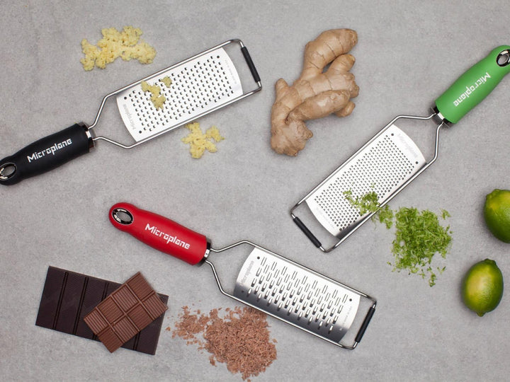 Microplane Gourmet Reibe fein grob sehr grob Sternenklinge Raspel + Prymo Schutzhandschuh Grösse 2-W