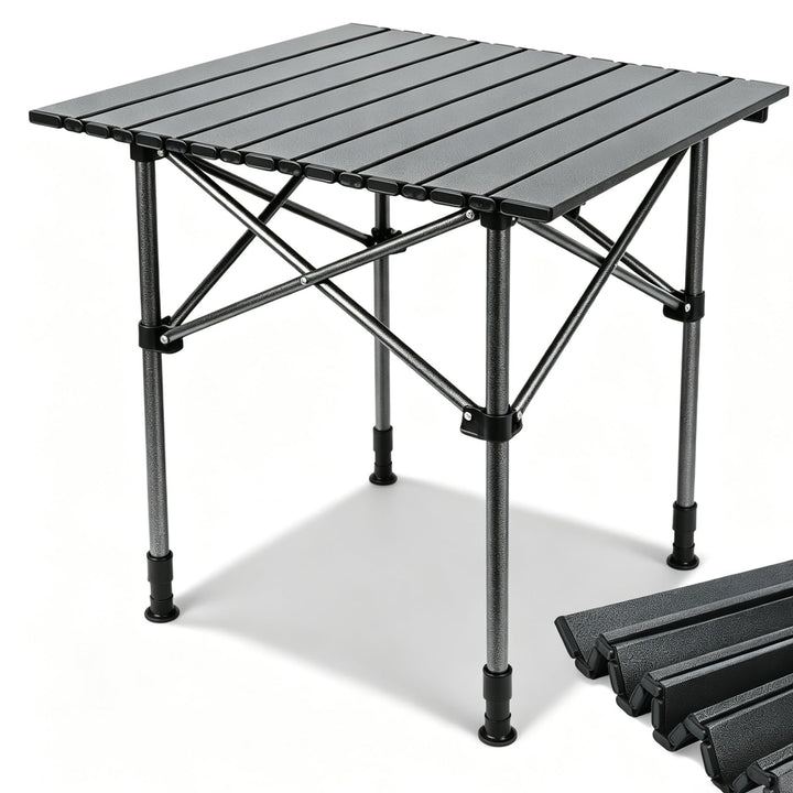 Campingtisch Klappbar, Klapptisch Höhenverstellbar, 53x51cm Camping Falttisch mit Ablagenetz, Tasche