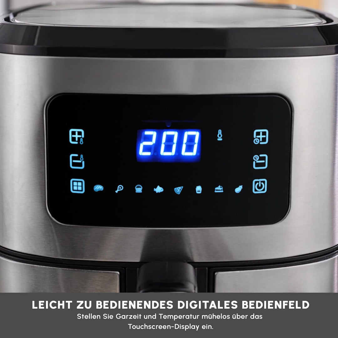 Karaca Multifry Inox XXL 7 Liter Airfryer mit digitalem Glasfenster, Heissluftfritteuse, 360-Grad-Lu