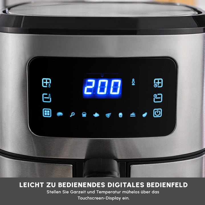 Karaca Multifry Inox XXL 7 Liter Airfryer mit digitalem Glasfenster, Heissluftfritteuse, 360-Grad-Lu