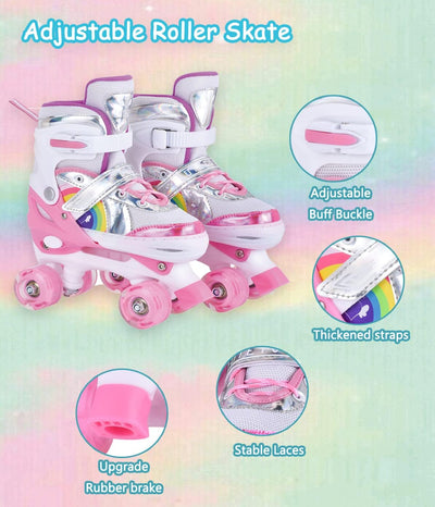YUDOXN Rollschuhe Mädchen Verstellbar.komfortabl LED Rollerskates für Jugendliche und Anfänger.3 Grö