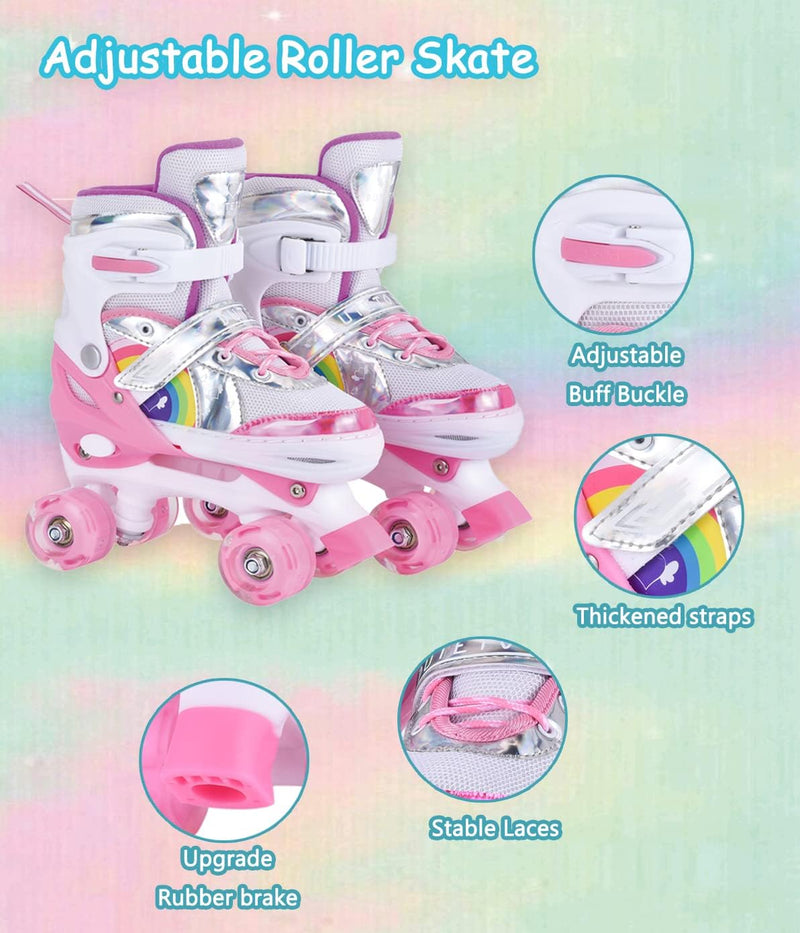 YUDOXN Rollschuhe Mädchen Verstellbar.komfortabl LED Rollerskates für Jugendliche und Anfänger.3 Grö