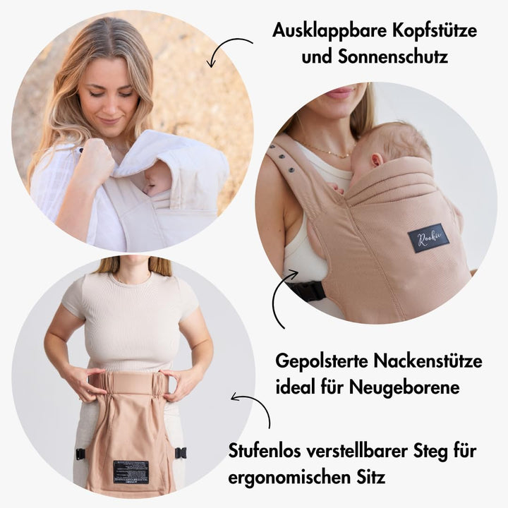 Rookie Babytrage ab Geburt - Ergonomisch, Bequem, Bio-Stoffe - Premium Elite Design - Baby Trage sch