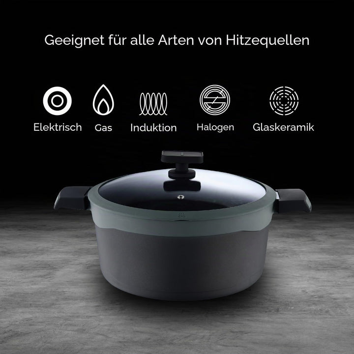 MasterPRO Gastro Reeco | 24 cm und 12 cm Höhe Stieltopf mit Deckel | Heatdot | Recycelter Aluminiumg
