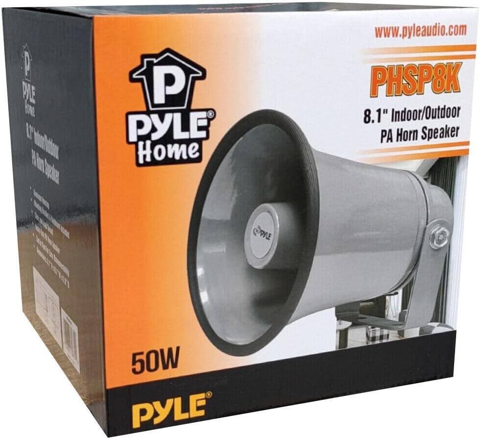 GK SOUND 1 Megaphon PHSP8K Grauer Hornlautsprecher für drinnen und draussen, 50 Watt maximale Impeda