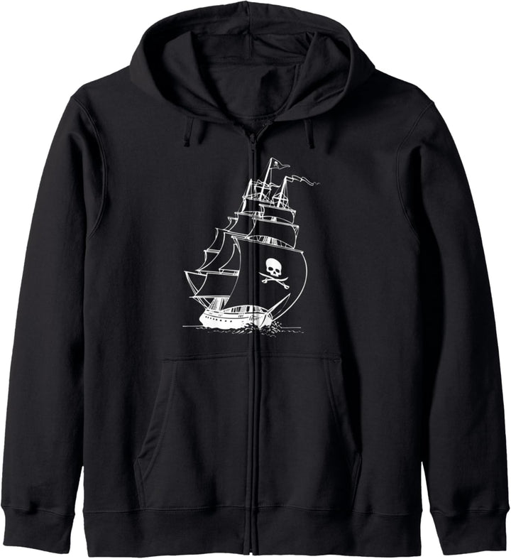 Piratenschiff mit Piratenflagge Seeräuber Freibeuter Schiff Kapuzenjacke