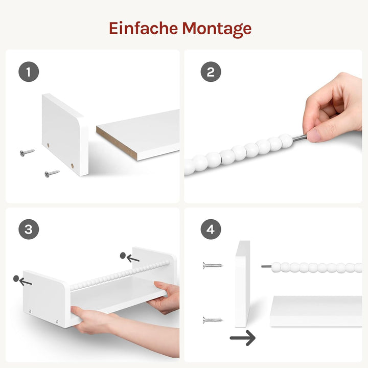 WOLTU 3er Set Kinder Bücherregal Wand, 60cm Wandregal Kinderzimmer, aus Massivholz, Hängeregal Schwe