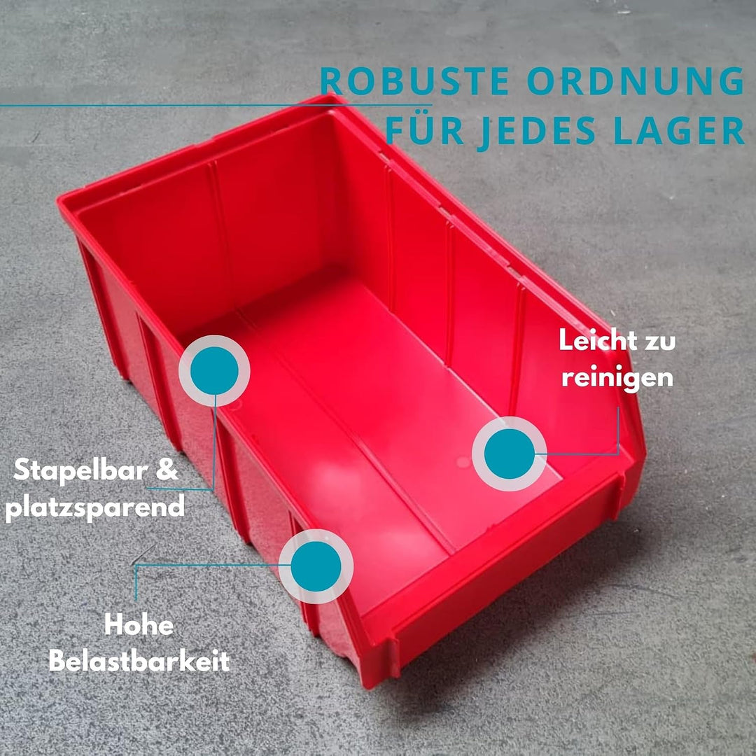 Rodopi 16er Set Stapelboxen, Grösse L | Sichtlagerkästen 335x209x152mm | Robuste Lagerboxen für Werk