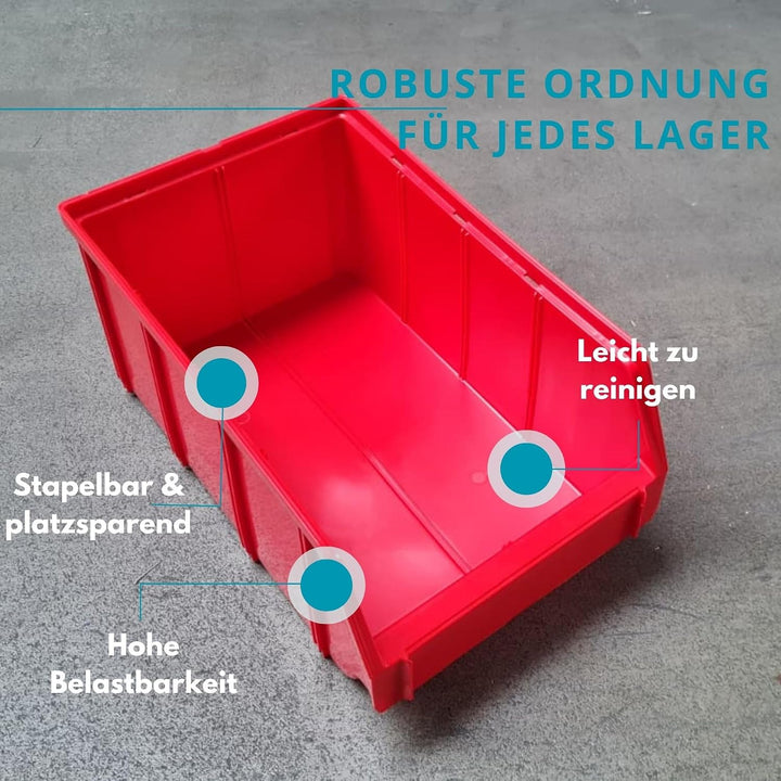 Rodopi 16er Set Stapelboxen, Grösse L | Sichtlagerkästen 335x209x152mm | Robuste Lagerboxen für Werk