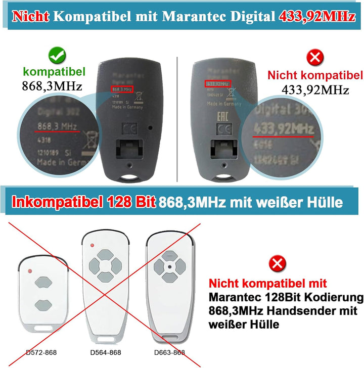 2 Stück Garagentoröffner Hansender Kompatibel mit 868,3MHz Marantec Digital 302 384 304 313 321 323