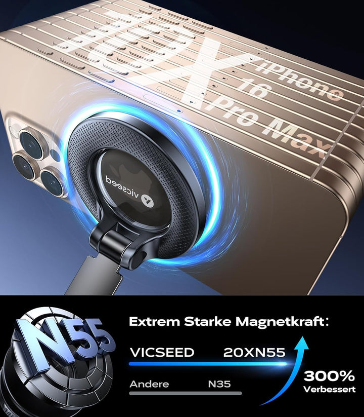 VICSEED 2025 Handyhalterung Auto Magnet für Magsafe Autohalterung [ Vakuum Saugnapf & N55 Magnets] 3