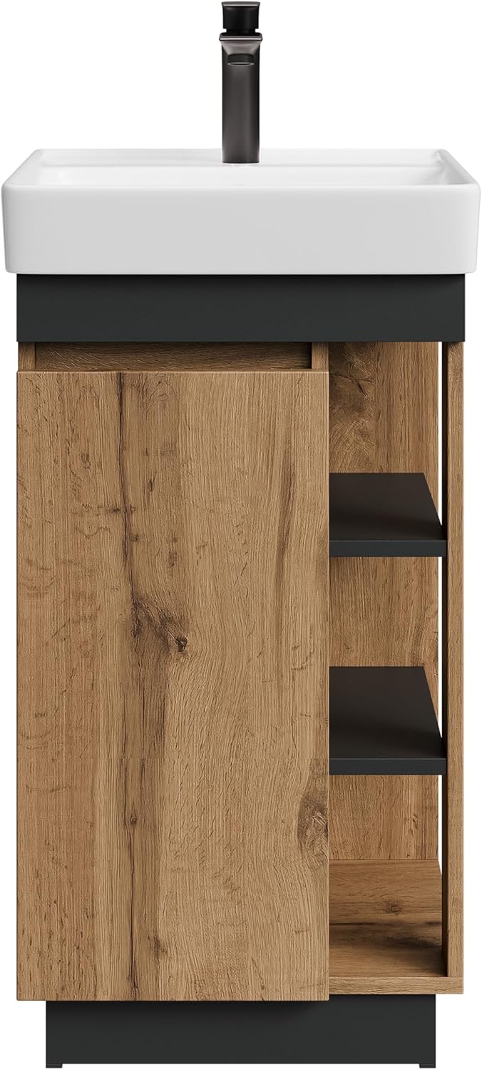 Planetmöbel Nyx Badmöbel Set 2-teilig Waschtisch mit Unterschrank 50 x 85,9 x 42 cm Wotan Eiche/Anth
