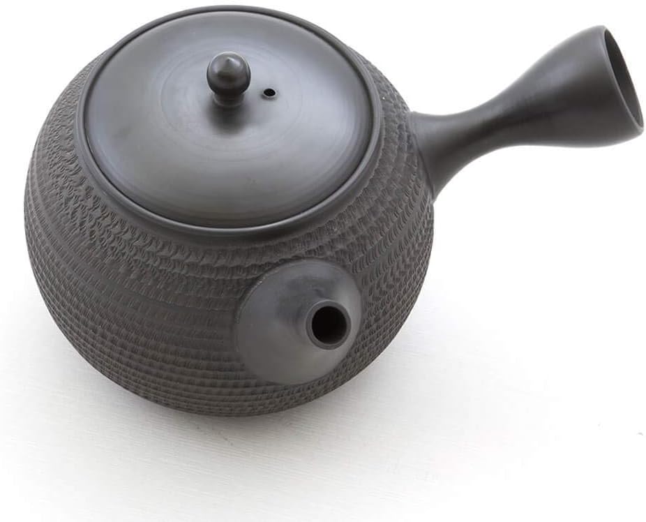 Japanische Teekanne Grüner Tee, Keramik Kyusu Tokoname Japan. Schwarz. Integriertes Tee-Sieb, nicht