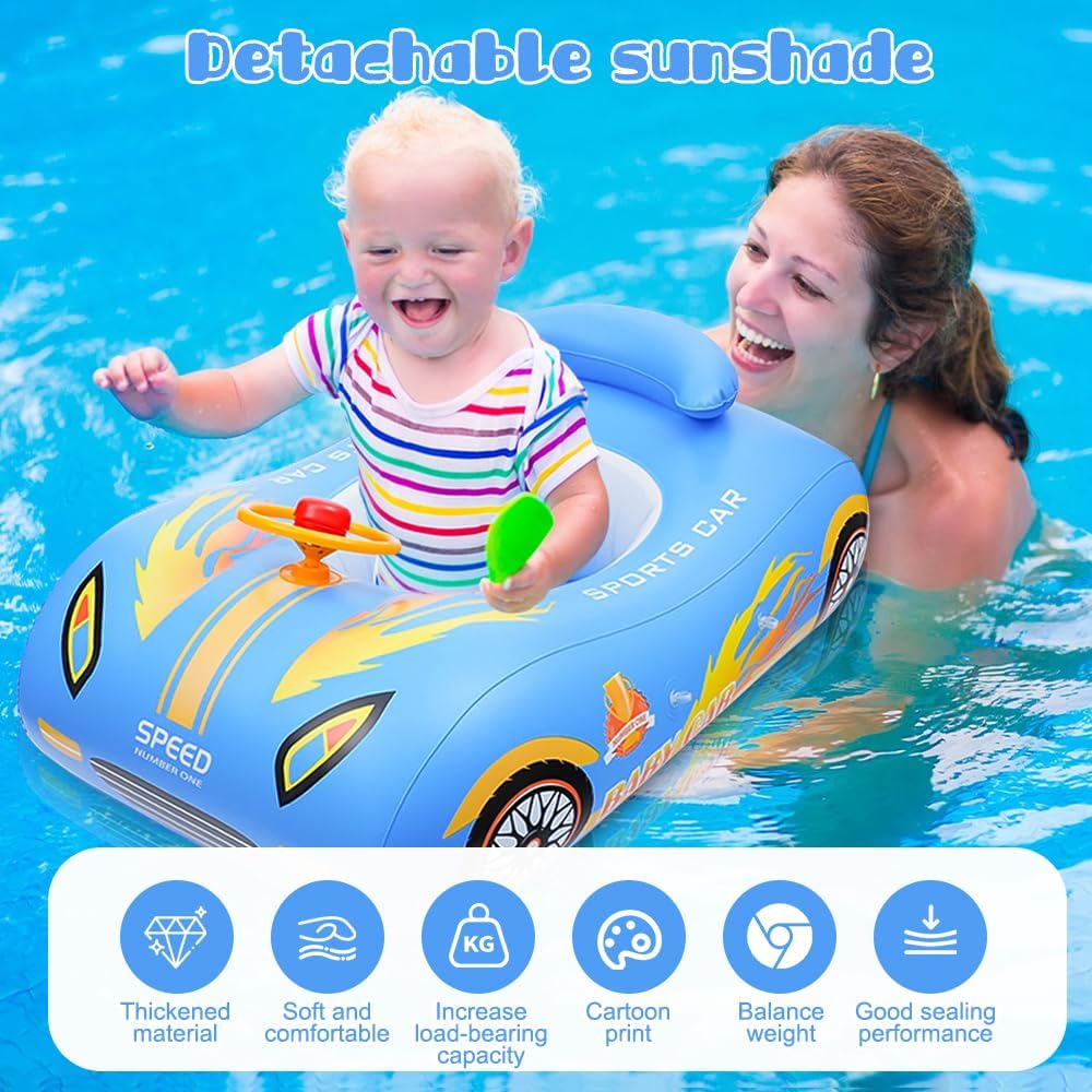Schwimmring Baby mit Abnehmbarem Sonnendach, Säuglingsschwimmsitz Kinderbecken, Aufblasbare Schwimmt