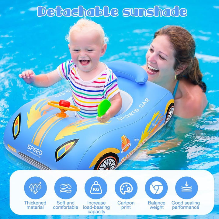 Schwimmring Baby mit Abnehmbarem Sonnendach, Säuglingsschwimmsitz Kinderbecken, Aufblasbare Schwimmt