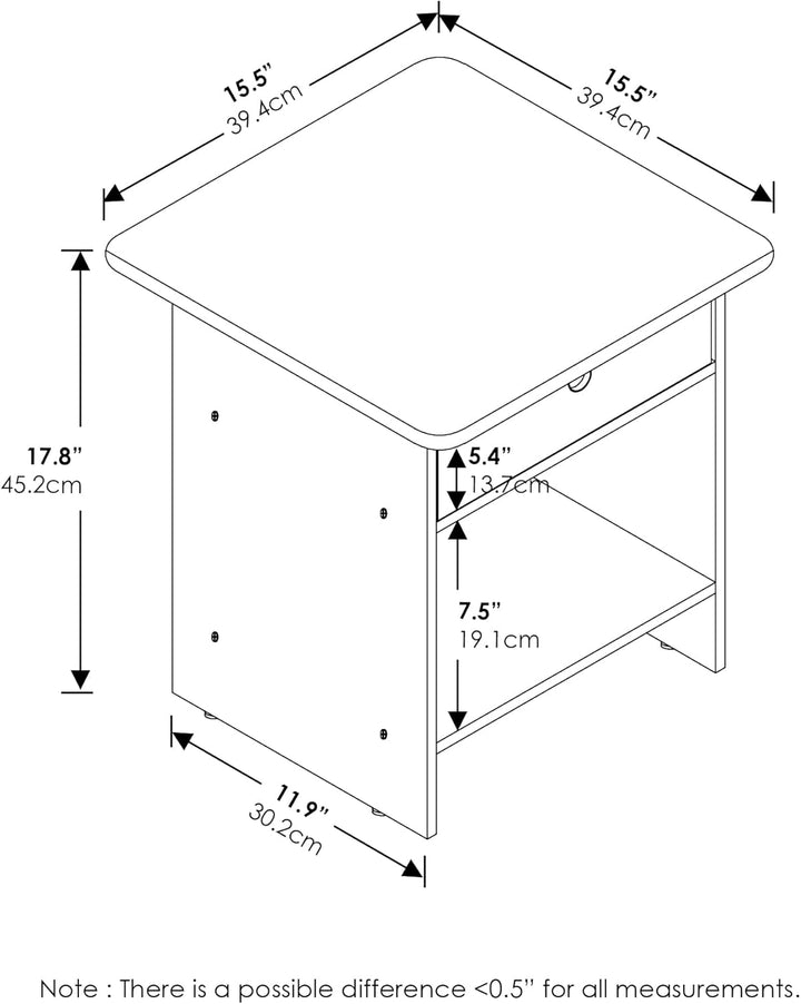 Furinno Dario Beistelltisch/Nachttisch Aufbewahrungsregal mit Schublade, Holz, Columbia Walnut/Dunke