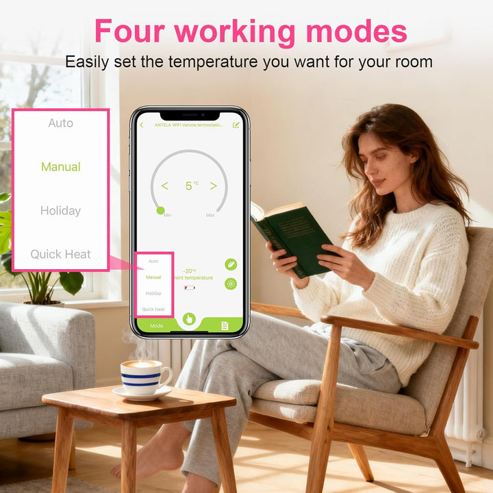 Smart Heizkörperthermostat mit APP ANTELA Digitales Display zur Kontrolle der Heiztemperatur, Kompat