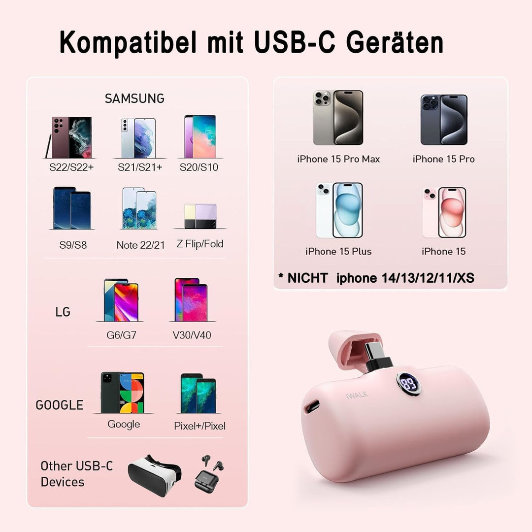 iWALK Powerbank 4800mAh, 20W Schnellladung Tragbares Ladegerät, Klein Externer Akku，Leicht & Schön，K