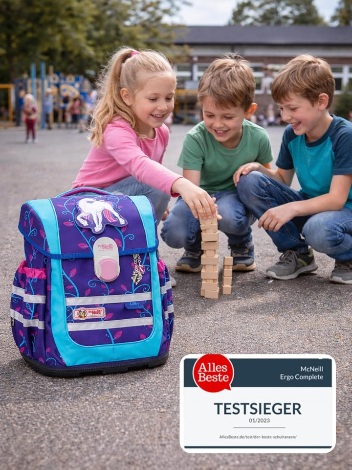 Familando - McNeill Ergo Complete Schulranzen Set - 12-teilig - Lilly Einhorn/Unicorn - Ergonomisch