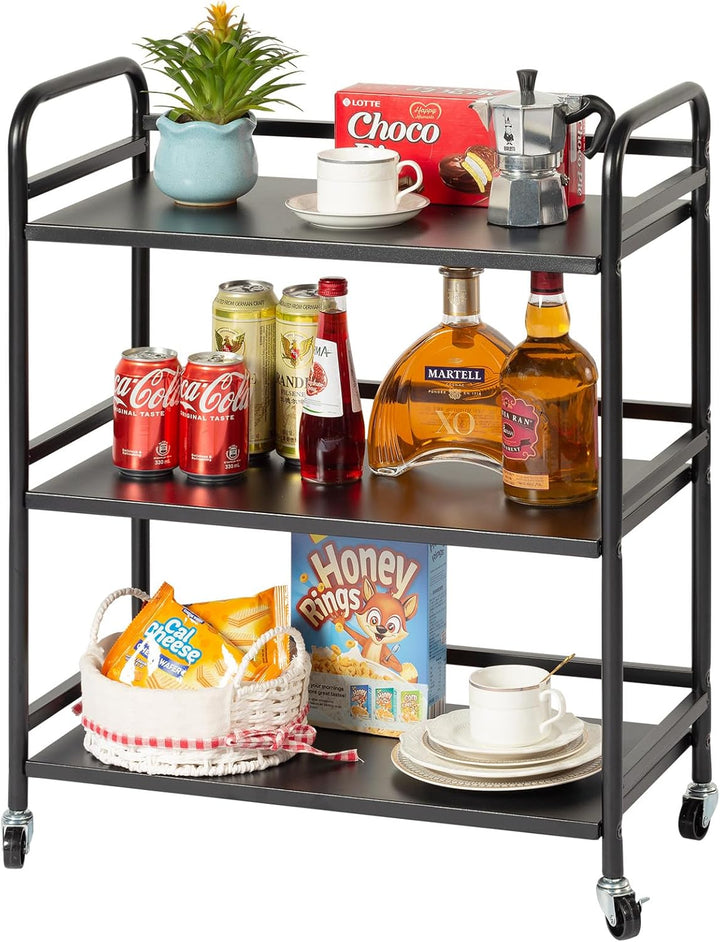 Servierwagen,3 Ebenen Servicefahrzeug aus Metall mit Rollen, für kleine Räume, Küche, Esszimmer, Bar