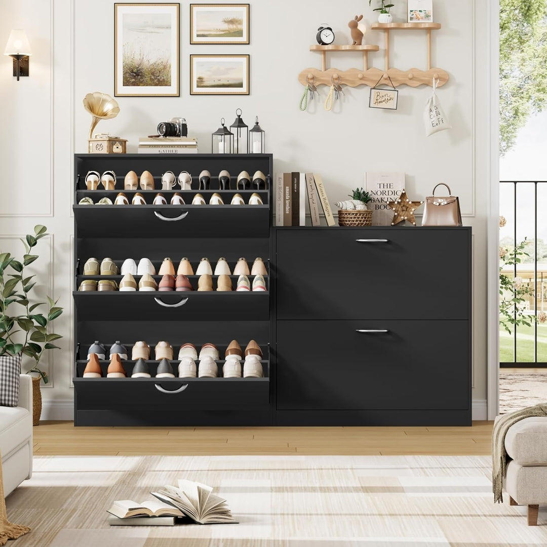 FirFurd Schuhschrank schwarz mit Schuhkipper für 12-24 Parre, Schuhregal platzsparend für Schuhaufbe