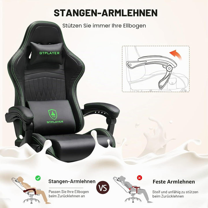 GTPLAYER Gaming Stuhl, Ergonomischer Gaming Sessel Schreibtischstuhl PC Gamer Racing Stuhl mit Fusss