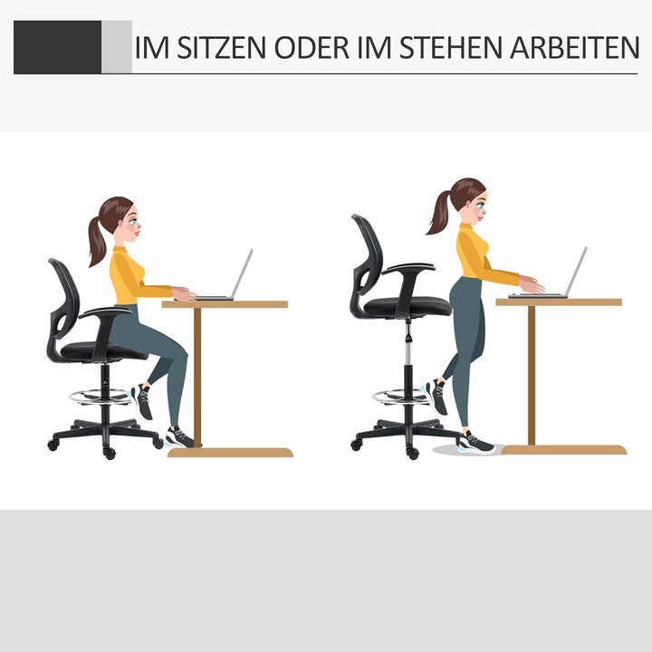 Vinsetto Arbeitsstuhl Mesh Bürostuhl Ergonomischer Schreibtischstuhl Zeichenstuhl mit verstellbarem
