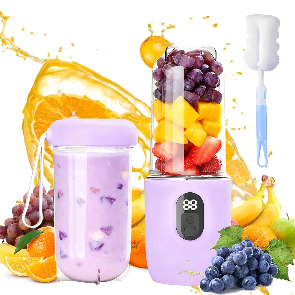 Tragbarer Mixer Smoothie Maker, 500 ml Mixer Smoothie Maker to Go mit Digitalanzeige, 16-Blatt MIXER