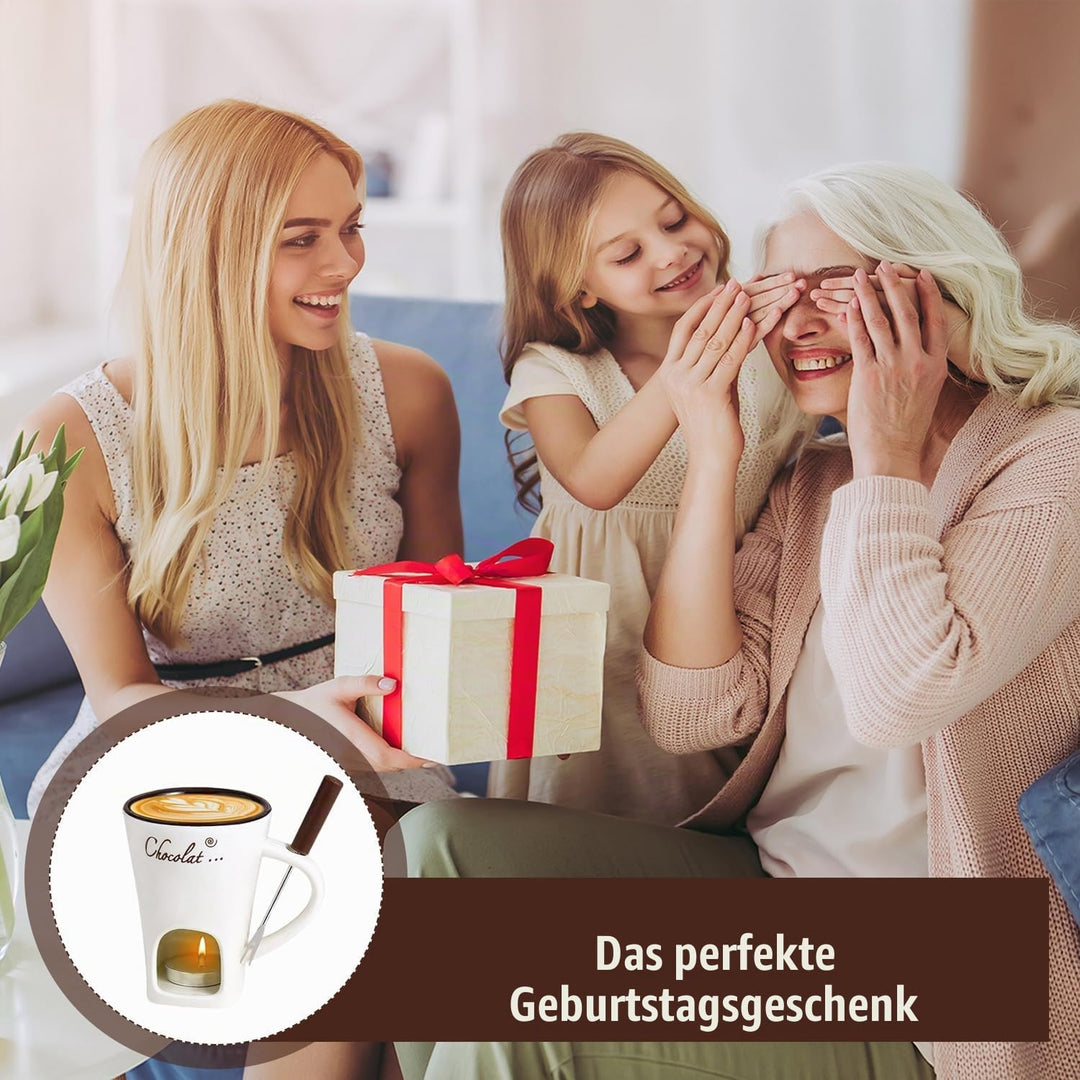 Schokoladen Fondue Becher Set, 130ml Keramik Schokoladenfondue Tasse, Schokoladen-Hot-Pot-Schmelzbec