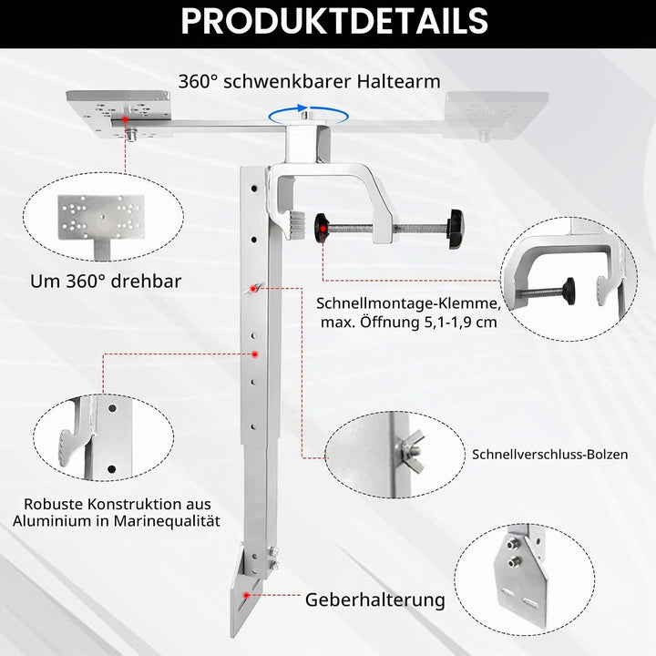 Fischfinderhalterung, Fischfinder Echolot Angeln Halterung 360° Schwenkbarer Aluminium Fischfinder-H