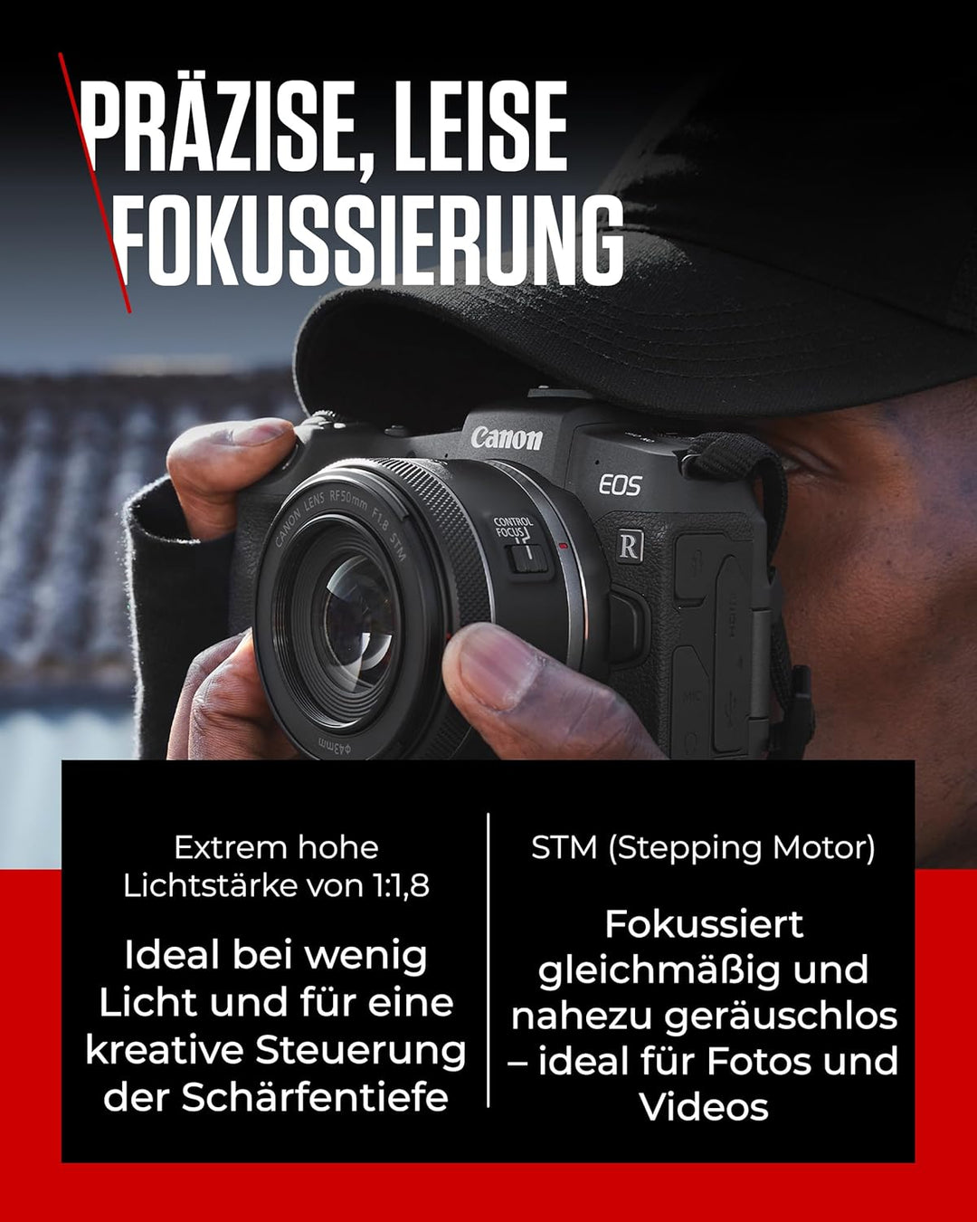 Canon RF 50mm F1.8 STM Objektiv | Kompakt und leicht, hohe Lichtstärke von 1:1,8, kompatibel mit All