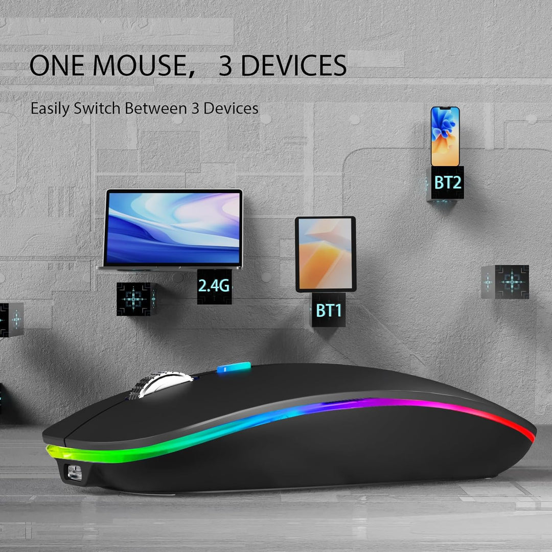 Uiosmuph Bluetooth Maus Kabellose, LED Funkmaus wiederaufladbar Leise Wireless Mouse 2.4GHz Kabellos