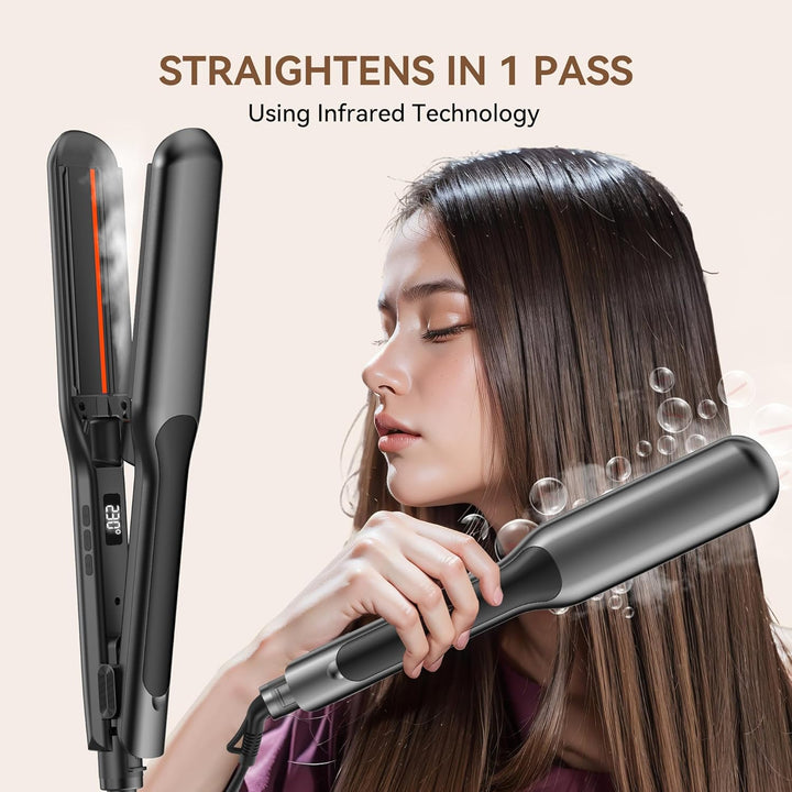 UKLISS Dampf Glätteisen Breit mit LCD Display, Haarglätter für Ultraglatte Haare, Temperatureinstell