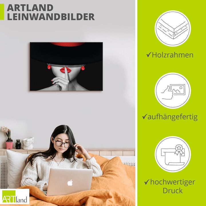 ARTland Leinwandbilder Wandbild Bild auf Leinwand 60x40 cm Wanddeko Frau Lady Stil Lippenstift Beaut