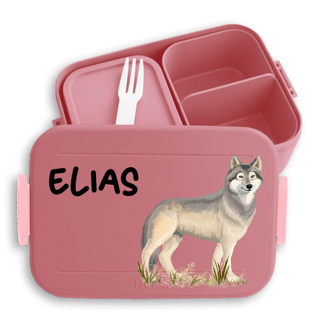 Kinder Bento Box Midi Lunchbox für Mepal Bentobox - Wolf mit Name personalisiert I Wolfsmotiv Gesche