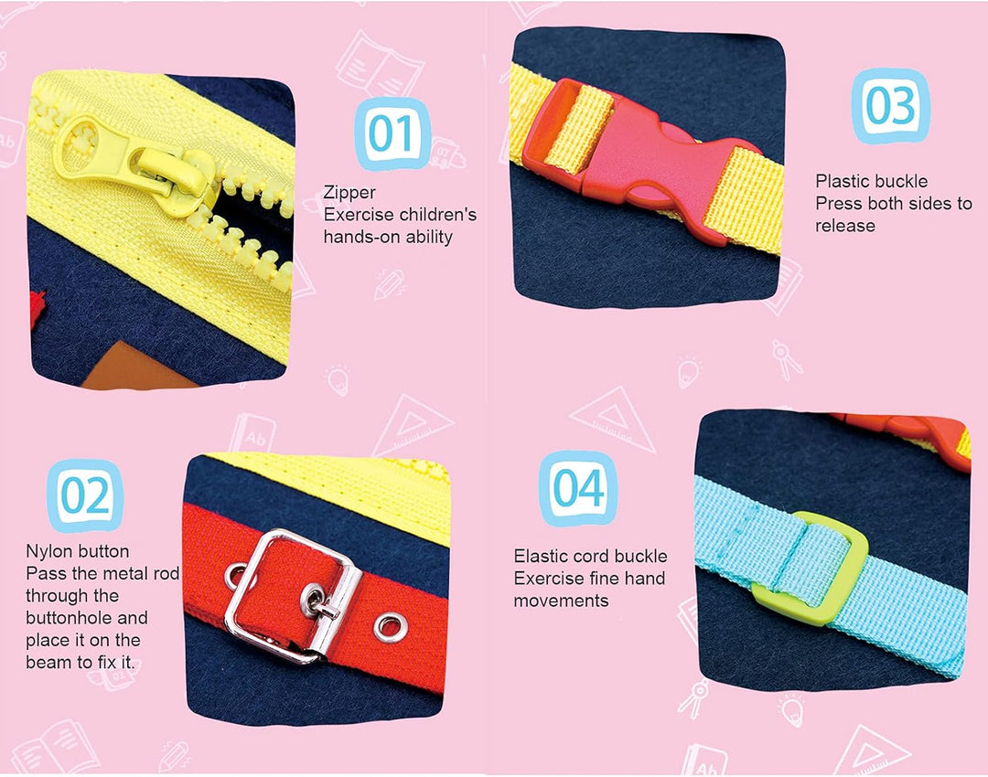 Baby Busy Board, Montessori-Lernspielzeug aus Holz, Feinmotorik und Grundlegende Lebenskompetenzen E