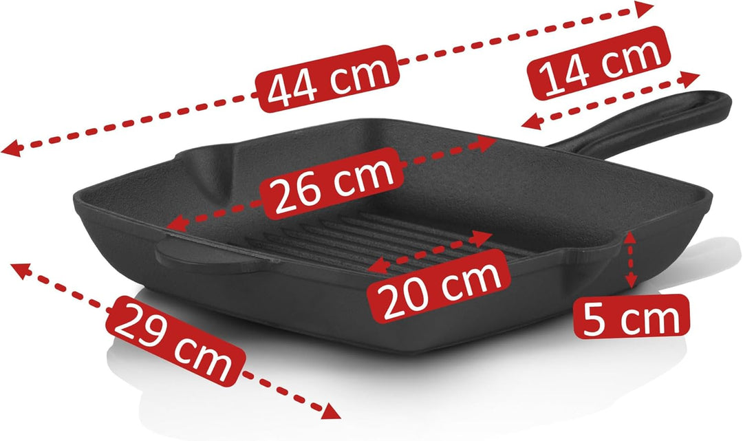BBQ-Toro Gusseisen gerippte Steakpfanne | 26 x 26 cm - eckig | bereits eingebrannt - preseasoned | G