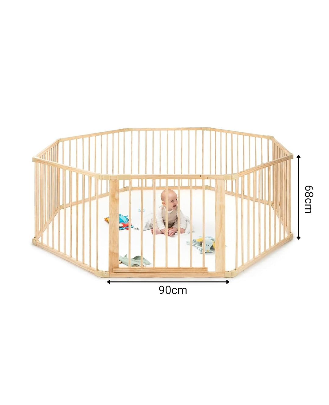 dibea Baby-Laufstall Holz-Laufgitter mit Tür 8 Elemente je 90 x 68, Baby-Laufstall, 90 x 68 cm (8 El