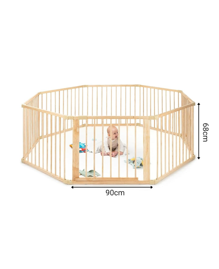 dibea Baby-Laufstall Holz-Laufgitter mit Tür 8 Elemente je 90 x 68, Baby-Laufstall, 90 x 68 cm (8 El
