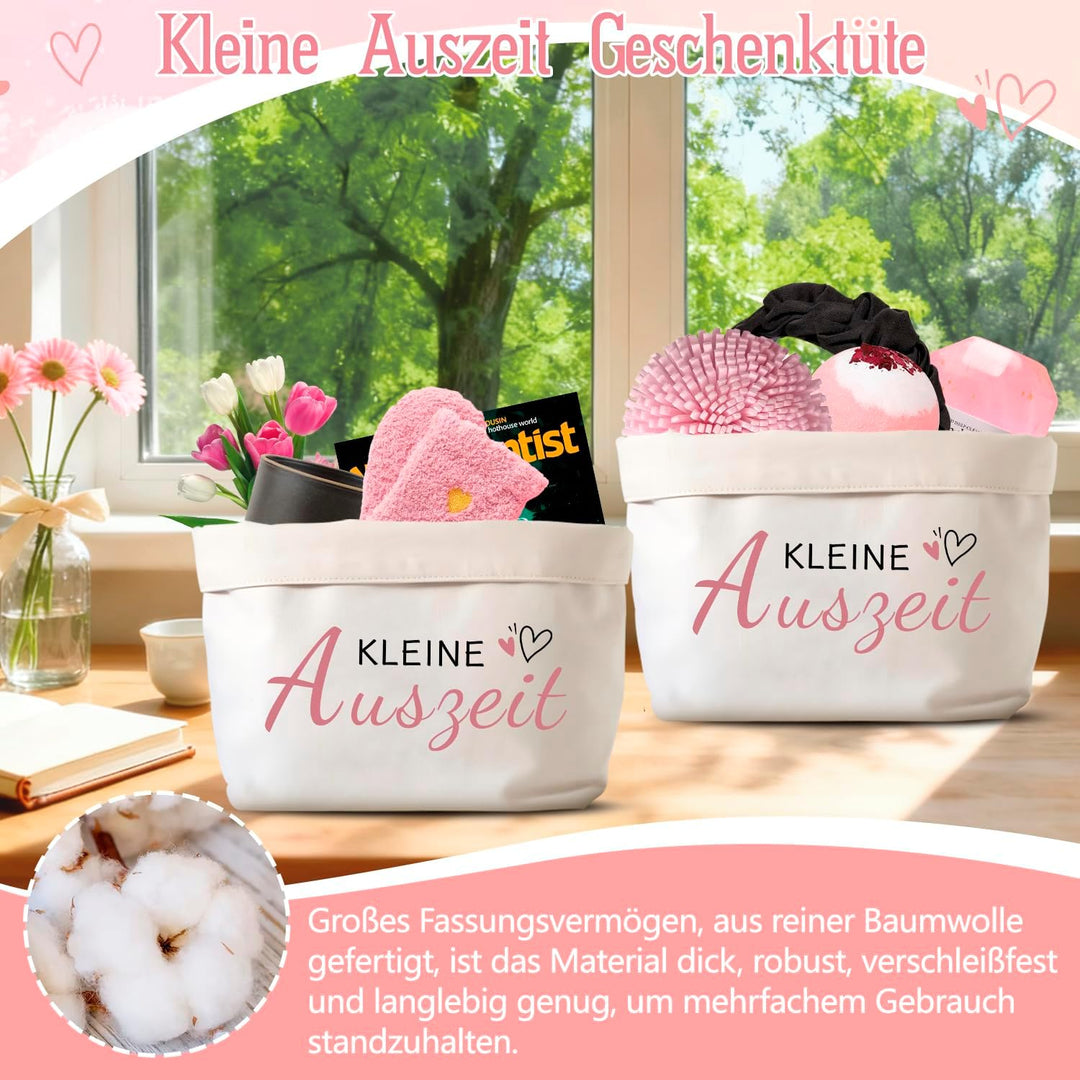 Kleine Auszeit Geschenktüte aus Baumwolle,Geschenkkorb und Geschenkverpackung für Frauen, Brotsack z