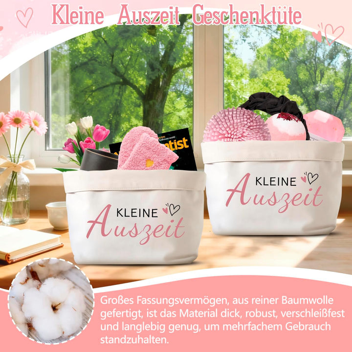 Kleine Auszeit Geschenktüte aus Baumwolle,Geschenkkorb und Geschenkverpackung für Frauen, Brotsack z