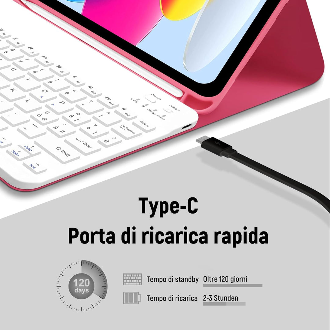iPad-Tastatur (10. Generation 10,9" 2022/(A16) 11. Generation 11" 2025) mit Hülle, abnehmbare italie