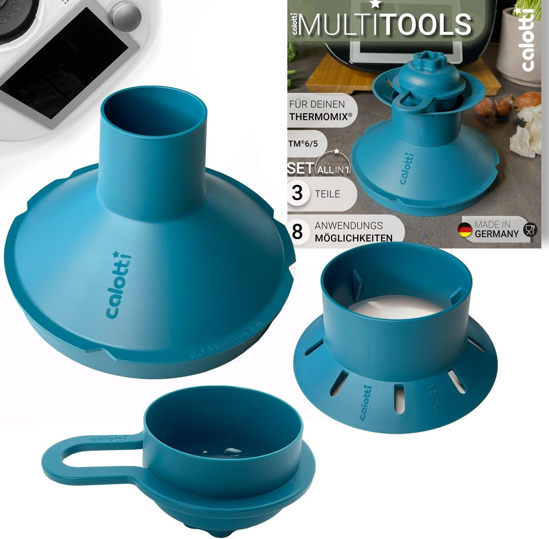 Multitools für Thermomix TM6 und TM5 - Trichter, Mixraumverkleinerer, Dampfkamin, Spritzschutz, Teig