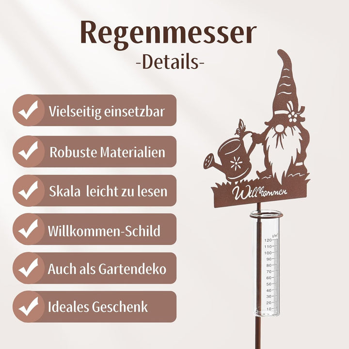 Regenmesser für Garten Dekorativer Niederschlagsmesser mit Erdspiess, Regenwassermesser Glas auf Gar