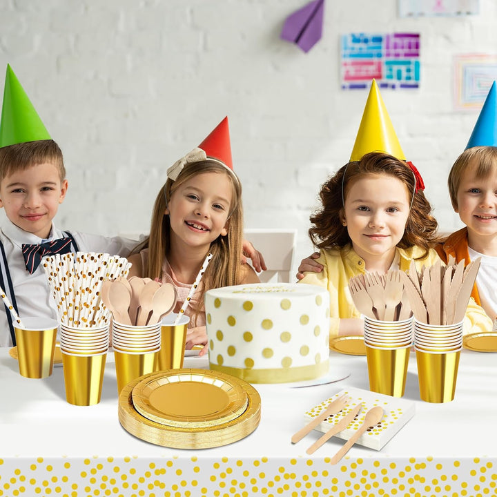 193Stück Gold Partygeschirr,Partyzubehör Pappteller Set, Papier Geschirr Set einschliesslich Einweg