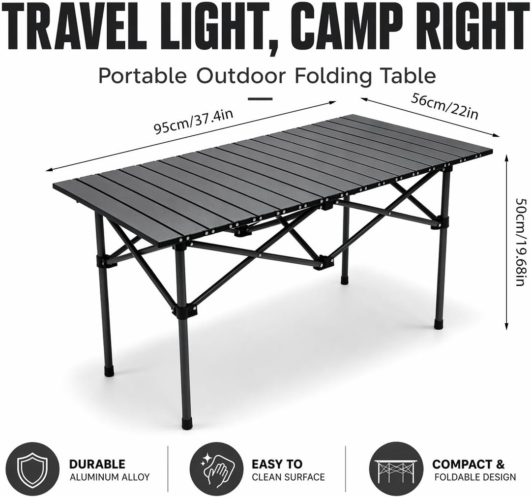 Campingtisch faltbar 96x54cm, Klapptisch Outdoor mit aufrollbarer Tischplatte, Tragbar Falttisch bis
